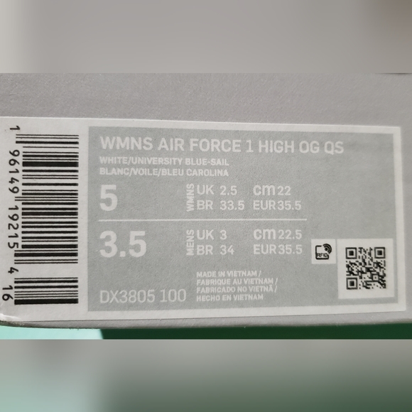 NIB Wmns Air Force 1 High OG QS Sz 5 - Picture 9 of 10